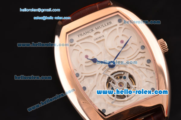 Franck Muller Giga Tourbillon ST22 Automatic Rose Gold Case with Brown Leather Strap and White Dial -Blue Hands - Click Image to Close